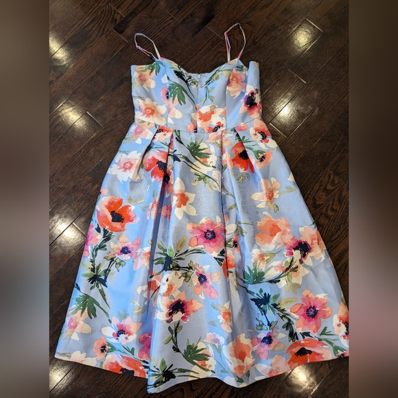 Eliza J Floral Blue Satin Cocktail Dress sz 12 - Picture 7 of 16